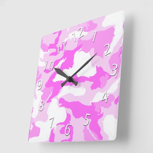 Horloge Carrée Artwork Arrière - plan de Camouflage blanc rose Fi (Angle)