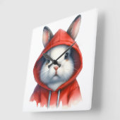 Horloge Carrée Artwork d'aquarelle Lapin blanc dans un Sweat - sh (Angle)