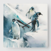 Horloge Carrée Artwork de pingouins aquarelle (Recto)