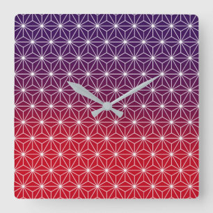 Horloge Carrée Asanoha japonais traditionnel Rouge et pourpre