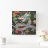 Horloge Carrée Asian art Bright Colorful | (Maison)