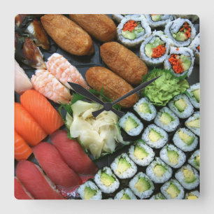 Horloge Carrée Assortiment de sushis japonais favoris