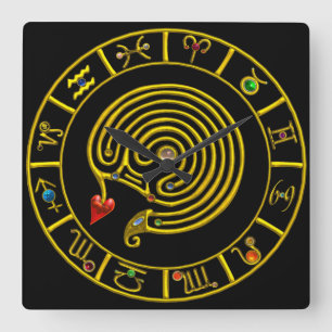 Horloge Carrée ASTRAL LABYRINTH GOLD ZODIAC CHART Astrologie