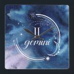 Horloge Carrée Astrologie aquarelle - Gemini<br><div class="desc">Aquarelle Gemini par Grace Popp</div>