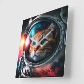 Horloge Carrée Astronaut de chat spatial drôle Kitty Galaxy Unive (Angle)