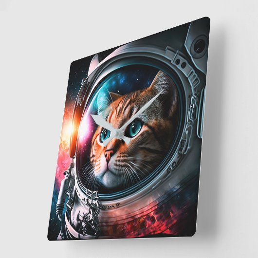 Horloge Carrée Astronaut de chat spatial drôle Kitty Galaxy Unive (Angle)