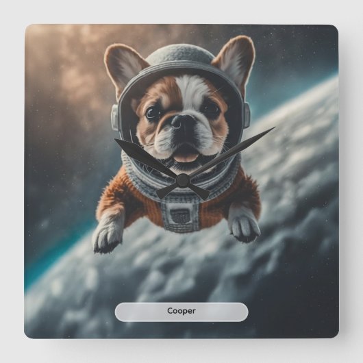 Horloge Carrée Astronaut French Bulldog Space Nursery  (Recto)