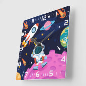 Horloge Carrée Astronaute dans l'espace (Angle)
