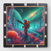 Horloge Carrée Astronaute en Imaginaire Alien (Recto)