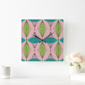 Horloge Carrée Atomic Pink Ogee et Starbursts Wall Clock (Maison)