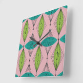 Horloge Carrée Atomic Pink Ogee et Starbursts Wall Clock (Angle)