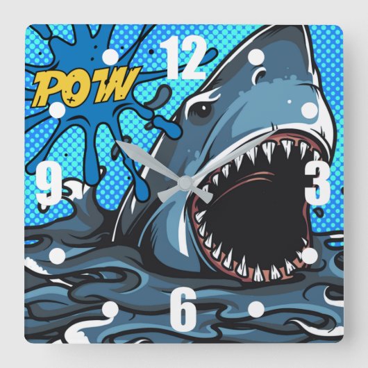 Horloge Carrée Attaque de requin POW Superhero Comic Water Splat (Recto)