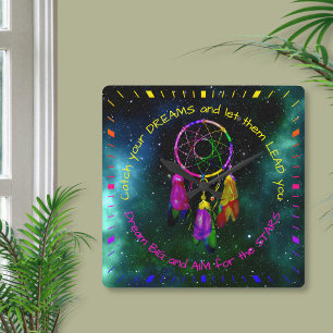 Horloge Carrée Attrape vos rêves attrape-rêves Boho Chic