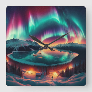 Horloge Carrée Aureola Borealis en Alaska