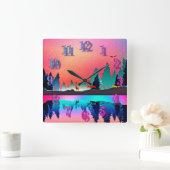 Horloge Carrée aurore des forêts de cerfs (Maison)