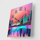 Horloge Carrée aurore des forêts de cerfs (Angle)