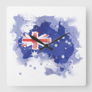Horloge Carrée Australia Watercolor Map
