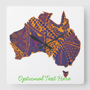 Horloge Carrée Australie Carte Doodle Orange Purple