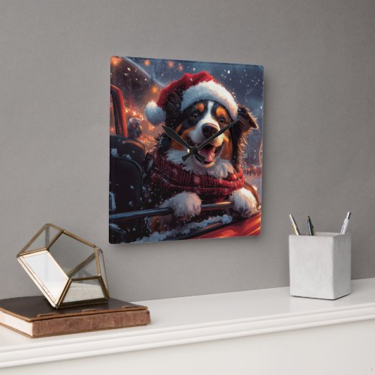 Horloge Carrée Australie Kelpie Dog Roller Dessous de verre Noël (Bureau)