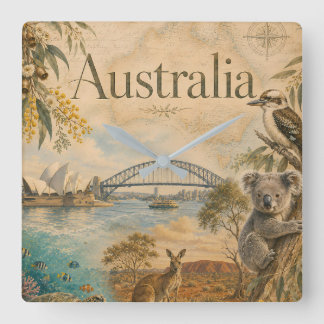 Horloge Carrée Australie pour les amoureux de l'Australie