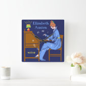 Horloge Carrée Auteur Art Déco Lady au bureau d'écriture en bleu (Maison)