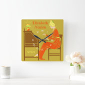Horloge Carrée Auteur Art Déco Lady au Writing Desk à Orange (Maison)