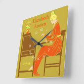 Horloge Carrée Auteur Art Déco Lady au Writing Desk à Orange (Angle)