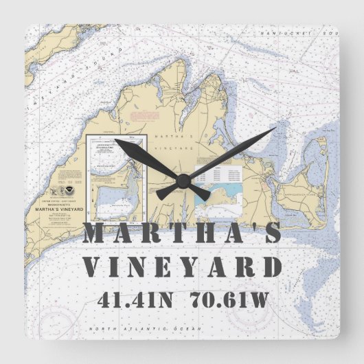 Horloge Carrée Authentic Nautical Chart Martha's Vineyard (Recto)