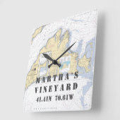 Horloge Carrée Authentic Nautical Chart Martha's Vineyard (Angle)