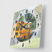 Horloge Carrée Autobus scolaire garé (Angle)