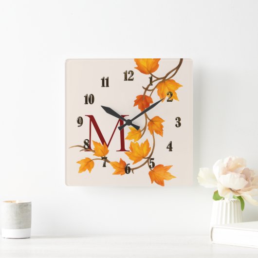 Horloge Carrée Automne Automne Branche des Feuilles de l'érable (Maison)