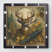 Horloge Carrée Automne Forêt de chasseurs de cerfs (Recto)