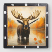 Horloge Carrée Automne Moose Forest Lake (Recto)