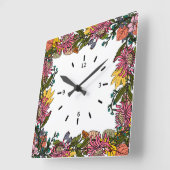 Horloge Carrée automne rose rouge et jaune fleurs et feuilles (Angle)