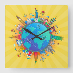 Horloge Carrée Autour du monde