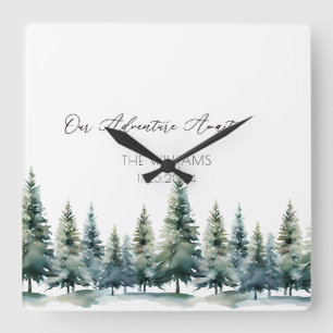 Horloge Carrée Autre Mariage Livre d'invité Pine Trees