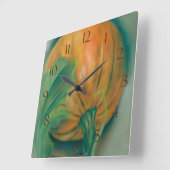 Horloge Carrée Autumn Pumkin and Leaf Pastel (Angle)