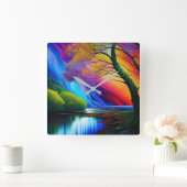 Horloge Carrée Autumn Tree Rainbow Ridge eaux sereines (Maison)