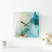Horloge Carrée Aversion - Aquarelle bleue (Maison)