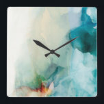 Horloge Carrée Aversion - Aquarelle bleue<br><div class="desc">Aversion I par Sisa Jasper. Une belle aquarelle brumeuse faite de bleus et d'autres couleurs d'accent qui s'estompent vers le haut gauche.</div>