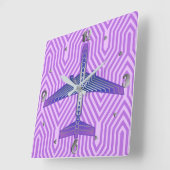Horloge Carrée Avion Art déco, violet violet et gris argenté (Angle)
