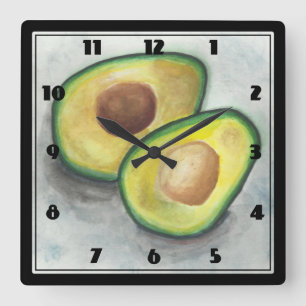 Horloge Carrée Avocat dans l'aquarelle