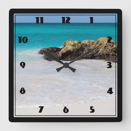 Horloge Carrée Azure Ocean Sandy Beach Photo (Recto)