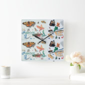 HORLOGE CARRÉE BABFLIES, INSECTS, FLOWERS ET PLANTS (Maison)