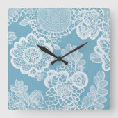 Horloge Carrée Baby Blue Lace art IA  (Recto)