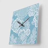 Horloge Carrée Baby Blue Lace art IA  (Angle)