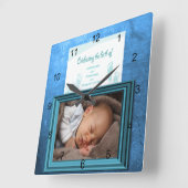 Horloge Carrée Baby Boy Birth Photo Keepsaké (Angle)