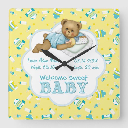 Horloge Carrée Baby Boy Teddy Bear (Recto)