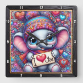Horloge Carrée Baby Elephant I Love You (Recto)