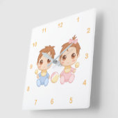 Horloge Carrée Baby Twins Boy and Girl 2 (Angle)